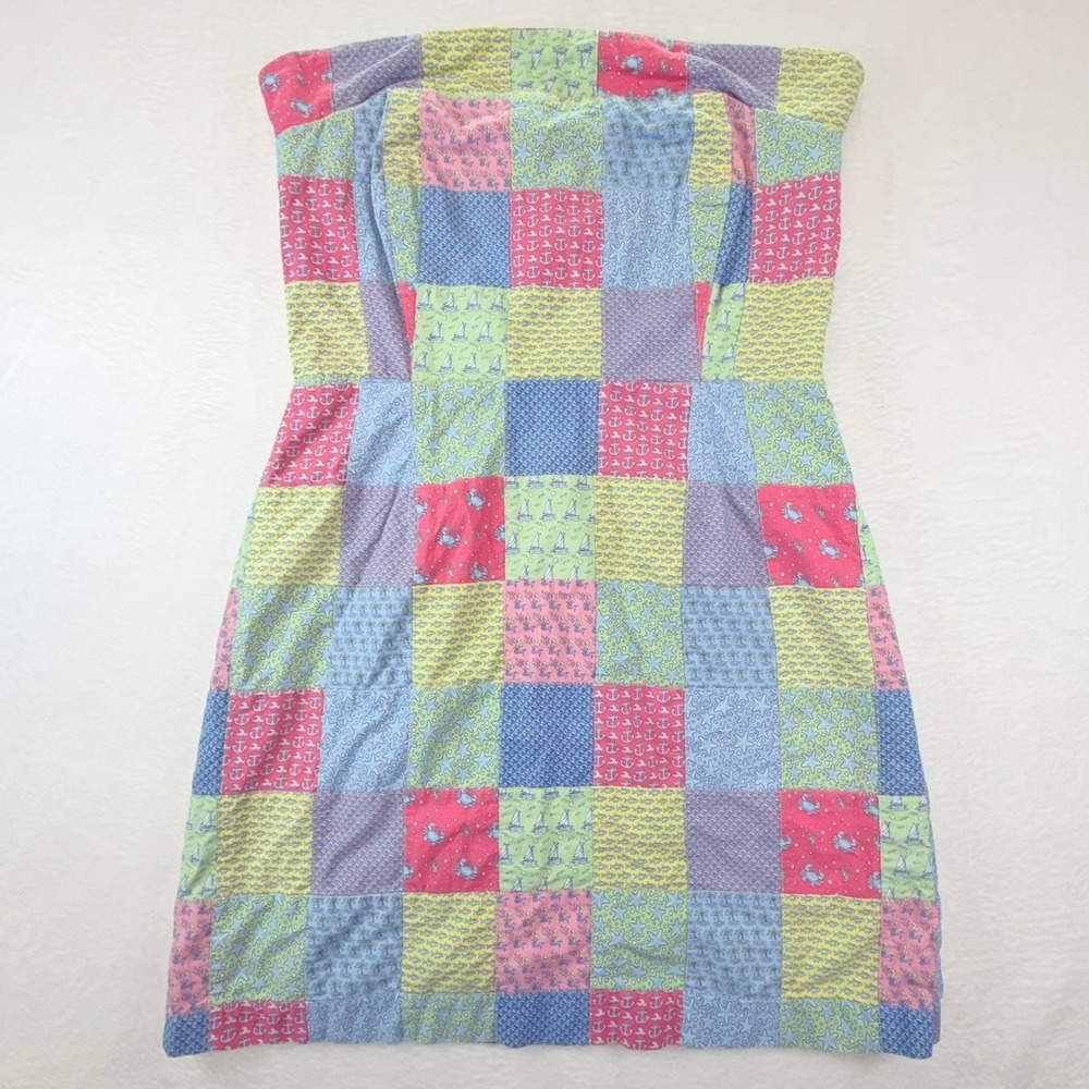 Vineyard Vines Strapless Dress Women's 12 Patchwork Nautical Multicolor Lined - Picture 2 of 12